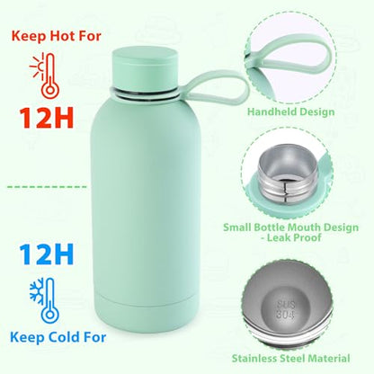 Bento Lunch Box Set for Kids - Green Nylon insulated Lunch Bag with 12oz Thermos, Leak-Proof Containers, Adjustable Strap, Birthday Gifts for Girls School Travel Picnic (Ages 3-15)