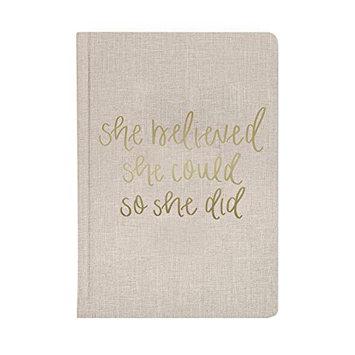 Sweet Water Decor Cute Motivational Lined Composition Notebook for Women, 100 Ruled Pages for Writing, Diary with Fabric Inspirational Cover (Tan She Believed She Could) - style: Tan She Believed She Could