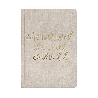 Sweet Water Decor Cute Motivational Lined Composition Notebook for Women, 100 Ruled Pages for Writing, Diary with Fabric Inspirational Cover (Tan She Believed She Could) - style: Tan She Believed She Could