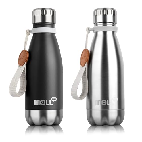 9 oz Water Bottle Stainless Steel Double Wall Vacuum Insulated Sports Water Bottle for Kids, Small Mini Cola Shape Water Bottle Leak Proof (Black-Silver) - color: Black-Silver, size: 9 Ounces