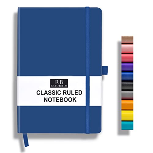 RICCO BELLO Lined Journal Notebook, Royal Blue, 5.7 x 8.4-Inches | Faux Leather Hardcover, Pen Holder, College Ruled, 96 Sheets / 192 Pages, For Work & Notes - color: Royal Blue