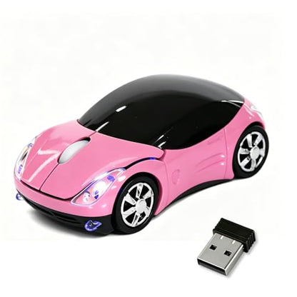 Pink Wireless Mouse，Mini Car Computer Mouse，1600DPI 2.4G Wireless with USB Receiver Wirelesss Car Mouses for Computer for PC, Laptop, Tablet Win XP/Vista/7/ME/2000/Mac OS for Womens Office Girls Gift - color: Pink