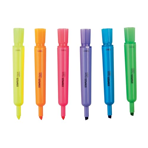 STAPLES Tank Highlighters, Chisel Tip, Assorted Colors, 36 Pack – Hype Bold Ink Highlighting Markers for High‑Volume Office & School Use - color: Assorted, size: 1 Count (Pack of 36), style: Hype Tank