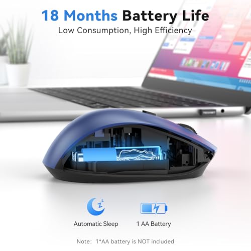TECKNET Wireless Mouse for Laptop, (BT5.2/3.0 & 2.4G) Bluetooth Wireless Mouse, Silent Click, 5-Level Adjustable DPI, Ergonomic Portable Computer Mice for Laptop, PC, MacBook, Chromebook - color: Blue