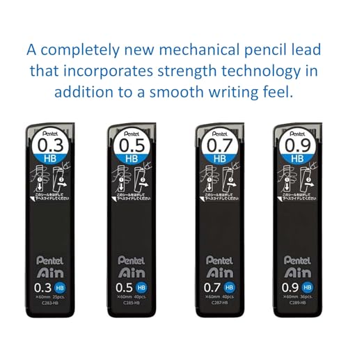Four Mechanical Pens Set - 0. 3mm, 0. 5mm, 0. 7mm & 0. 9mm, with Ain Stein Refill Leads, Ain Clic Retractable Pen-type Triangle Eraser and Lihit Lab White Pencase