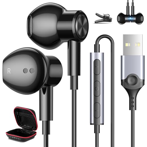 USB Headphones for PC Laptop Magnetic 7.5ft Wired Earbuds,Computer Headset with Mic Control Mute Noise Isolate Cord in Ear Gaming Earphone for MacBook Pro Office Work School Zoom Chromebook - color: Black