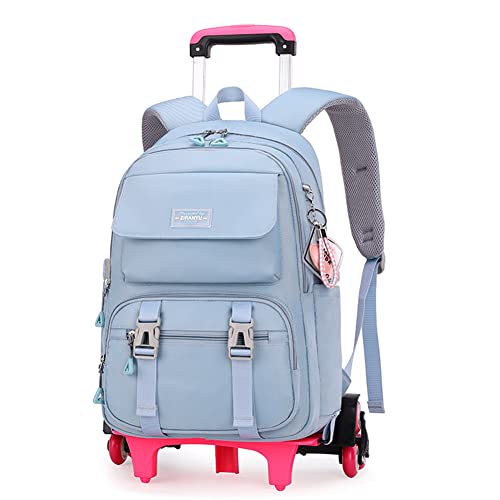 ZHANAO Rolling Backpack Luggage BookBag with Wheels Trolley Bag Wheeled Travel Backpack for Girls & Boys Trolley Bag - color: Blue, size: 6-wheel