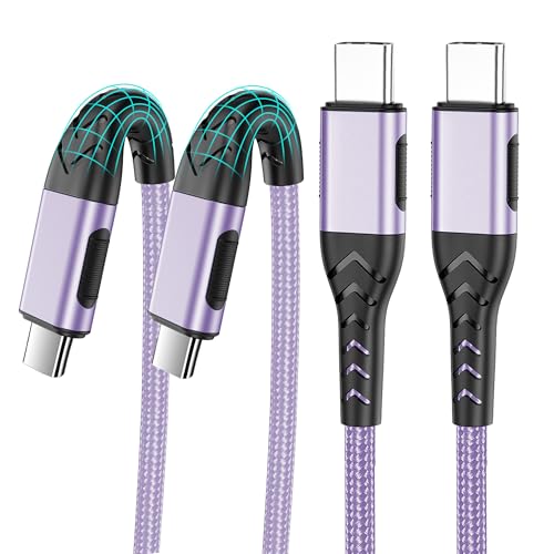Durcord USB C to USB C Cable, 2Pack 100W 6ft USB C Charger Cable Fast Charging for Android/Phone/Pad, Type C to Type C Charger Braided USB Cable Compatible with Phone 16/15 Pro Plus Max Purple - color: Purple, size: 6ft