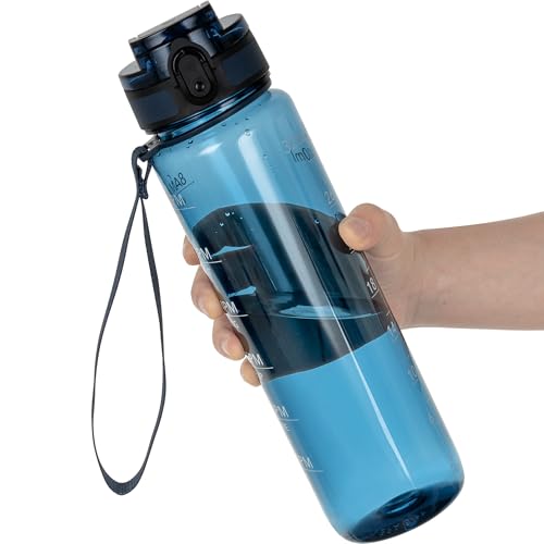 OLDLEY Water Bottle, 32oz Motivational Sports Water Bottle with Time Marker - Times to Drink - Tritan, BPA Free, Wide Mouth Leakproof,Midnight Blue - color: Midnight Blue