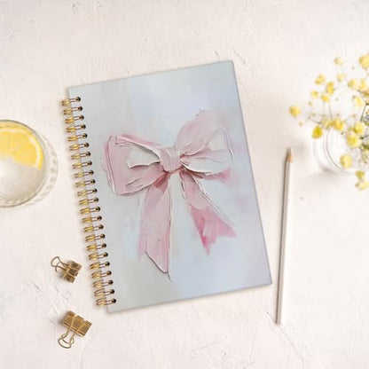 MOFUYU Pink Bows Notebook for Women,Coquette Pink Bow Spiral Notebook | Cute Notebooks for Women,Pink School Supplies Hardcover Spiral Notebook 5.5x8.3 Inch - color: white(Pink)