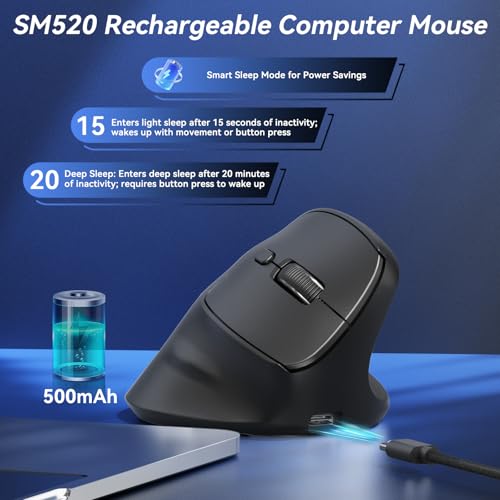 SOLAKAKA SM520 Ergonomic Mouse with 24000 DPI, Vertical Mouse with Programmable Side Button, Wireless Mouse with Tri-Mode Connection - BT5.0/USB-C/2.4GHz, for Desktop, PC, Laptop (Black) - color: black