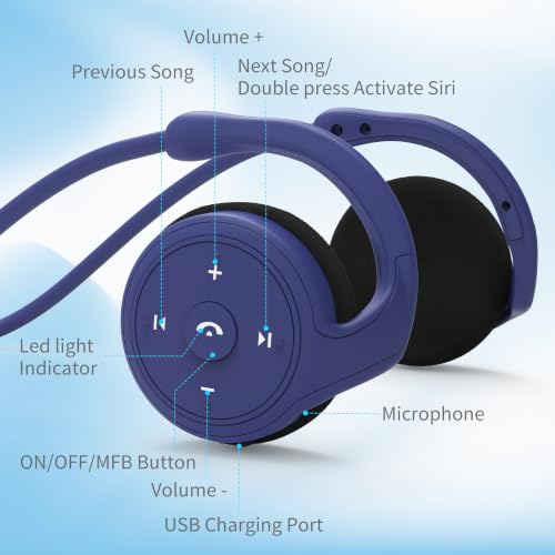 itayak Behind The Head Headphones, Wrap Around Head Small Bluetooth Headphones Lightweight Foldable Wireless Sports Sweatproof Headset with Microphone & Carrying Case - color: Blue