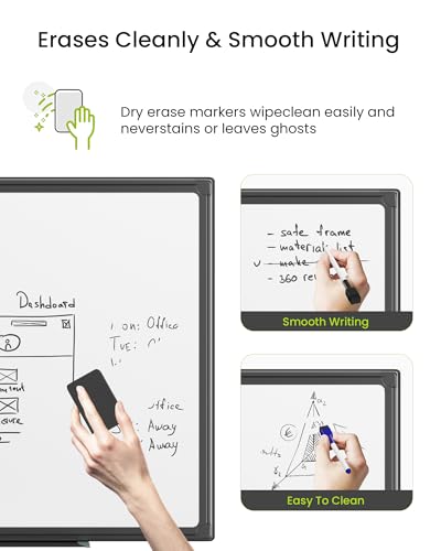 VUSIGN Black Aluminum Magnetic White Board 24" x 18" with Dry-Erase Eraser, Multicolor Markers, Magnetic Pins for Office, Home, School