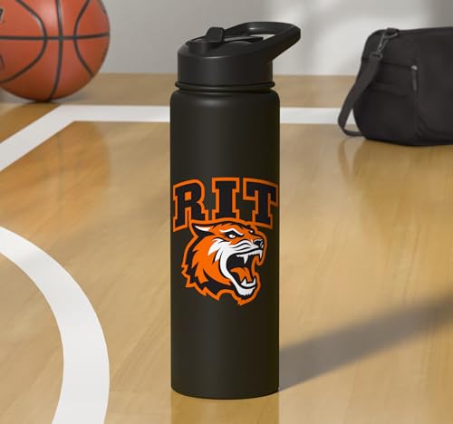 Rochester Institute of Technology RIT Tiger Stacked Logo Stainless Steel Insulated Water Bottle - color: Black