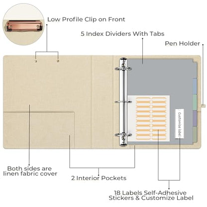 EYROZILL 3 Ring Binder 2 Inch, Binder for Letter Size (11" x 8.5") with 5 Tab Dividers, File Folder Labels and Low Profile Clipboards, Tulip White - color: Apricot Tulip, size: ‎Letter Size - 2 Inch