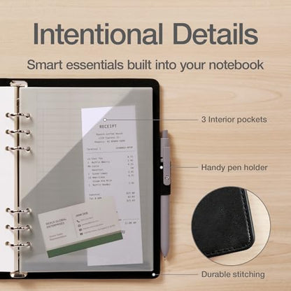Oxford 6-Ring Professional Notebook, 7 x 9 Inch, Refillable Notebook, Writing Journal, Ivory Paper, 100 Sheets, Black Faux Leather Cover (90004) - size: Black