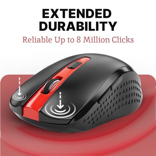 Silent Mouse Wireless - 노트북, 크롬북 및 PC용 조용한 무선 USB 마우스 - color: 블랙 및 레드