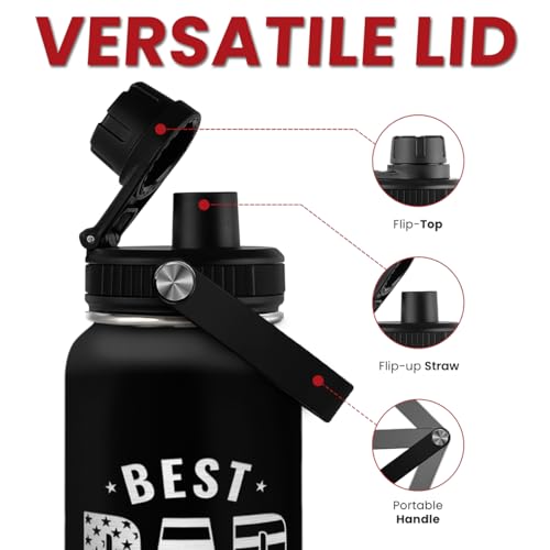 Best Dad Ever Water Bottle 32oz - Dad Bottle Stainless Steel Insulated Sports Bottles with Lid, Gifts for Father from Daughter Son, Dad Gifts for Birthday Christmas Fathers Day - color: Dad 1