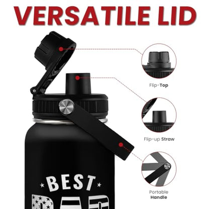 Best Dad Ever Water Bottle 32oz - Dad Bottle Stainless Steel Insulated Sports Bottles with Lid, Gifts for Father from Daughter Son, Dad Gifts for Birthday Christmas Fathers Day - color: Dad 1