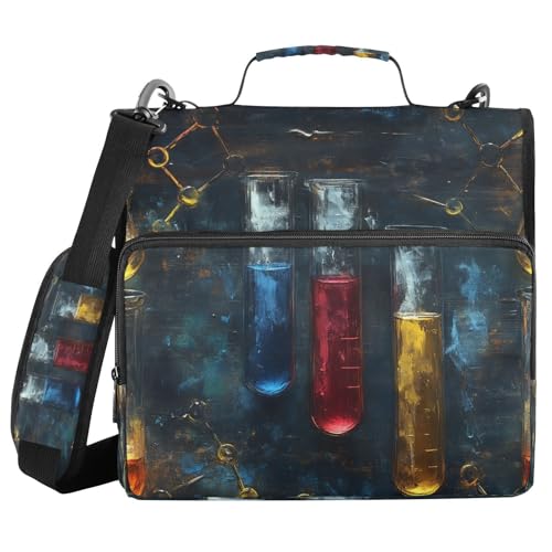 School Zipper Binder Chemistry Watercolor Decor Trapper Keeper 3 Ring Binder Bag Multiple Pockets & Storage Organizer, 500 Sheet Capacity with Shoulder Strap