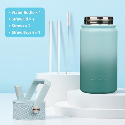 BJPKPK Insulated Water Bottle, 15oz Stainless Steel with Straw Lid | Leak Proof, BPA-Free, Vacuum Insulated, Keep Drink Cold & Hot, Metal Water Bottle for Travel, Gym, Office, Cupholder Friendly - color: Milk Blue, style: N-15oz-Color Lid