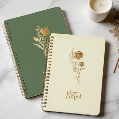 Prelady Bible Journal for Women with Storage Pocket, 2 Pack A5 College Ruled Spiral Notebook for Back to School Teen Girls - color: Beige/Sage