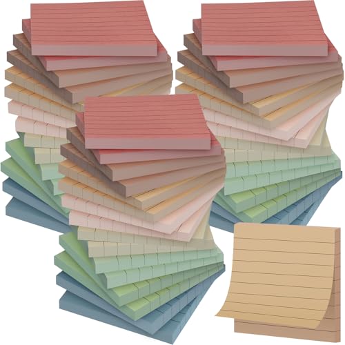 48 Pack Lined Sticky Notes 3x3 in, 8 Colors Self Sticky Notes with Lines, Post Stickies Colorful Sticky Memo Note Pads for School and Office Supplies, Morandi - color: Morandi