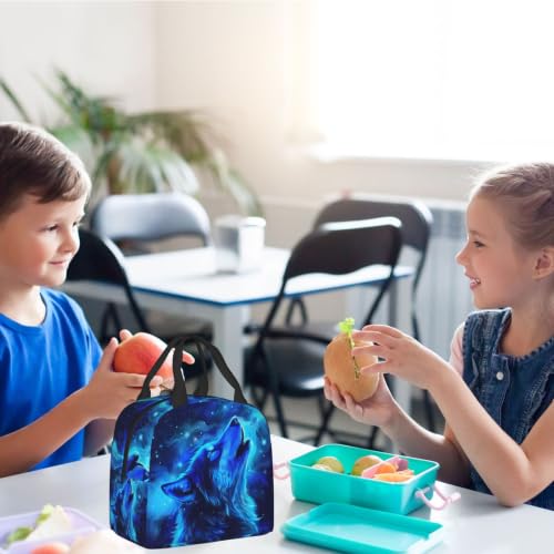 Blue Galaxy Wolf Lunch Box Insulated Meal Bag Lunch Bag Reusable Snack Bag Food Container For Boys Girls Men Women School Work Travel Picnic - color: blue galaxy wolf