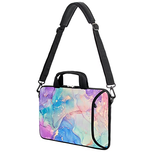 AMARY 13" 13.3" laptop sleeve chromebook case adjustable shoulder strap with handle accessory pocket (Marble-1) - color: Marble-1