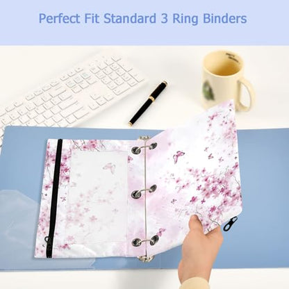 Studying 2 Pack Pink Cherry Blossom Trees Butterfly 3 Ring Binder Pencil Pouch Bags,Clear Window Zipper Storage Case for Boys Girls School Office Supplies Cosmetics Organizers - color: Multi-cherry Blossom