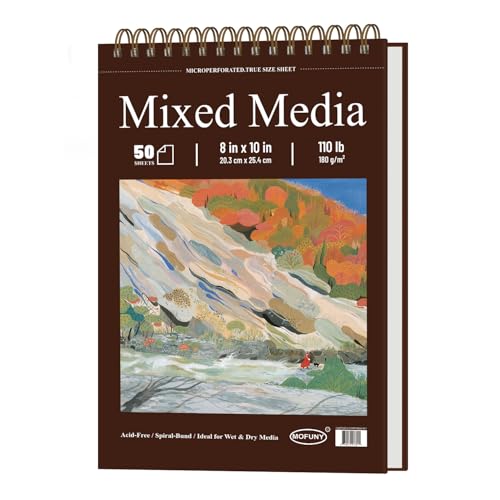 Mofuny Mixed Media Sketchbook 8x10, 50 Sheets - 110lb/180gsm Mixed Media Paper | Art Paper for Acrylic Painting, Watercolor Sketchbook, Ink, Markers, Pencil, Artist Supplies for Adults. - size: 10" x 8" (Pack of 1)