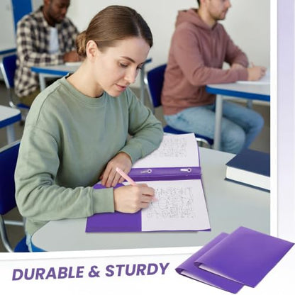 Yeaqee 60 Pcs Plastic Folders with Pockets and Prongs Plastic Folder 2 Pockets 3 Prongs with Card Slot for Office, School, Teachers, Office Workers (Purple) - color: Purple
