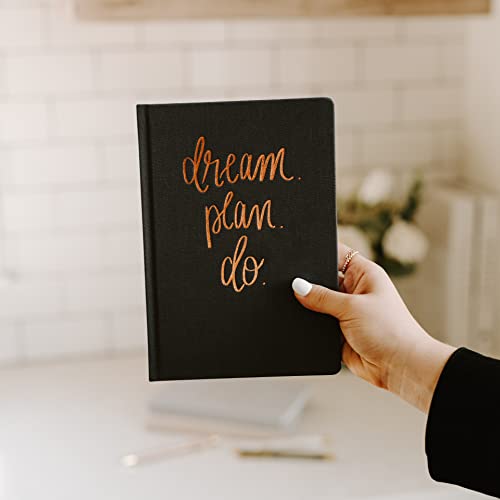 Sweet Water Decor Dream Plan Do Motivational Journal - Grey Fabric Journal with Rose Gold Details and Ribbon Bookmark - Motivational Notebook Inspirational Lined Journal for Work and School - style: Dream Plan Do