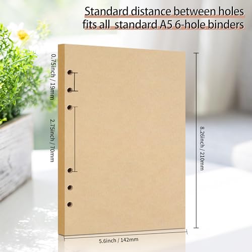 A5 Refill Paper, Unlined Blank Kraft Paper,100GSM Thick Refillable Paper 6 Hole Filler Inserts Loose Leaf Paper,for A5 6 Ring Binder,80 Sheets (160 Pages)(Kraft-Blank-A5) - size: Kraft-Blank-A5