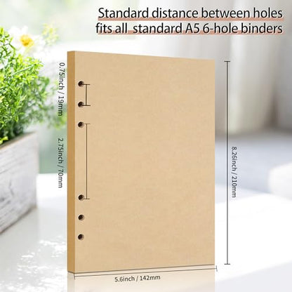 A5 Refill Paper, Unlined Blank Kraft Paper,100GSM Thick Refillable Paper 6 Hole Filler Inserts Loose Leaf Paper,for A5 6 Ring Binder,80 Sheets (160 Pages)(Kraft-Blank-A5) - size: Kraft-Blank-A5