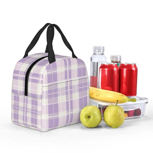 Lunch Bag Pastel Purple Plaid Insulated Lunch Box Cooler Tote for Adults Student Boys Girls Women Men Work Office School Picnic Beach Reusable Lunchbox Over 3 Years Old - color: B0362