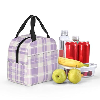 Lunch Bag Pastel Purple Plaid Insulated Lunch Box Cooler Tote for Adults Student Boys Girls Women Men Work Office School Picnic Beach Reusable Lunchbox Over 3 Years Old - color: B0362