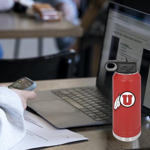 Game Day Outfitters Utah 32oz Stainless Steel Double Walled Red Beverage Bottle with Flip Straw Spout - College Gear for Playoff Season – For Office, Home or Auto – Show your Utes Pride - style: Utah / Red