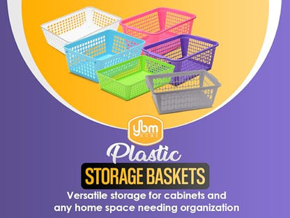 YBM HOME Plastic Perforated Storage Basket Bin Office Drawer, Shelf Desktop Countertop Tray Organizer 32-1184 (3, Blue) - color: Blue