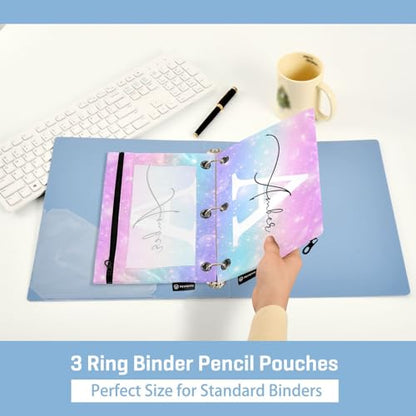 Personalized Pencil Pouch for 3 Ring Binder Rainbow Fantasy Stars Custom Pencil Pouches Case Binder Cosmetic Bag 2 Pack for Office School College Supplies - color: Fantasy Stars