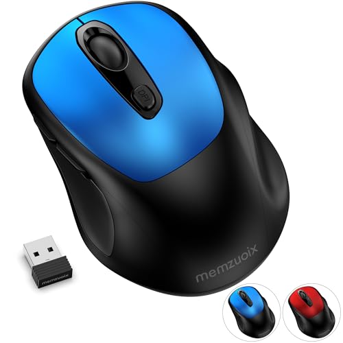 memzuoix Wireless Mouse, 2.4GHz Nano Receiver, 3 DPI Levels (800/1200/1600), 6 Buttons, Compatible with PC/Mac/Laptop (Blue) - color: Blue