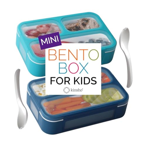 Small Snack Containers for Kids Toddlers - 3 Compartments (Set of 2) - Leak-Proof Reusable Boxes with Lids -BPA-Free Plastic Mini Bento Lunch Box - Ideal for School, Daycare, Holds 2 Cups (Navy+Blue) - color: Navy Blue MINI 2pk