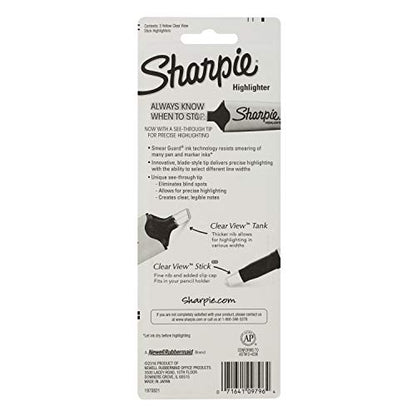 Sharpie Clear View Highlighter Stick, Yellow, 3/Pack (1950745) - size: 3 Count (Pack of 1)