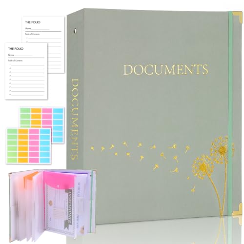 XKDOUS Important Document Organizer with 9 Pockets, Aesthetic Folio Folders 3-Ring Accordion Storage Binders Linen Expanding File Folder for Letter Size Papers, Documents, Files - color: Sage