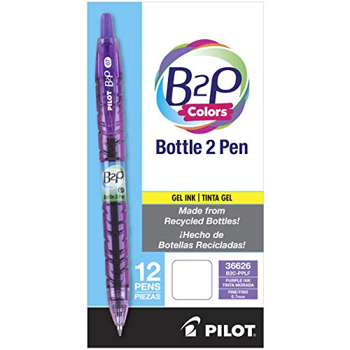 Pilot B2P Colors - Bottle to Pen Refillable & Retractable Rolling Ball Colored Gel Pens Made From Recycled Bottles, Fine Point, 0.7mm, Purple G2 Ink/Barrel, 12-Pack - color: Purple, size: 12 Count (Pack of 1)