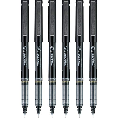 Pilot, Precise V5, Capped Liquid Ink Rolling Ball Pens, Extra Fine Point 0.5 mm, Black, Pack of 6 - size: 1 Count (Pack of 6)