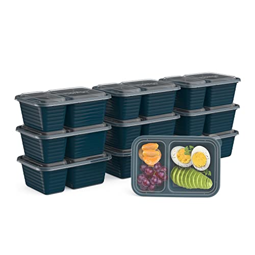 Bentgo Prep - 2-Compartment Snack Containers with Lids - Reusable, Microwaveable, Durable, PFAS & BPA-Free, Freezer and Dishwasher-Safe Meal Prep Food Storage - 10 Trays & 10 Lids (Deep Teal) - color: Deep Teal