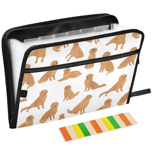 Gredecor 13 Pockets File Folder Organizer A4/Letter Water Resistant Golden Retriever Dogs Puppy Document Bag with Zipper Filing Folder Expanding File Pouch Storage for School Office - color: Multi6