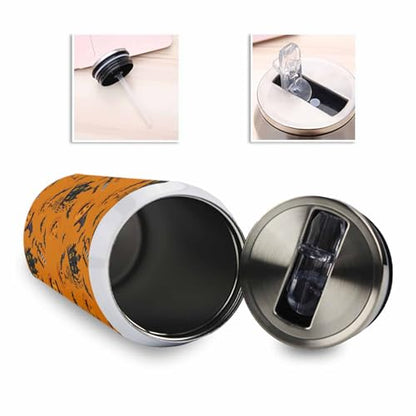 T&H XHome Halloween 14oz Stainless Steel Tumbler with Lid & Straw-Double Wall Vacuum Insulated Travel Mug Pumpkin Haunted Castle Bats Orange Water Bottle Coffee Beverage Drinks Cup - size: 14 Ounces