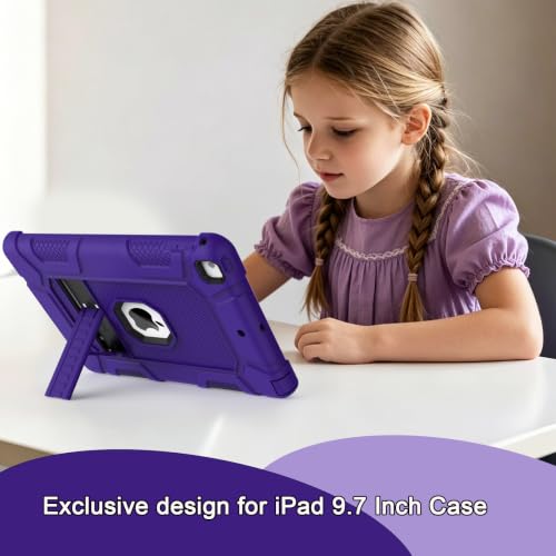 iPad 6th Generation Cases, iPad 5th Generation Case, iPad 9.7 Inch Case, Hybrid Shockproof Rugged Drop Protection Cover Built with Kickstand for iPad 9.7 inch A1893 / A1954 / A1822 / A1823 - color: Purple+Black